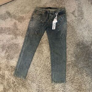 Purple Brand Embellished Black-Wash Skinny Jeans